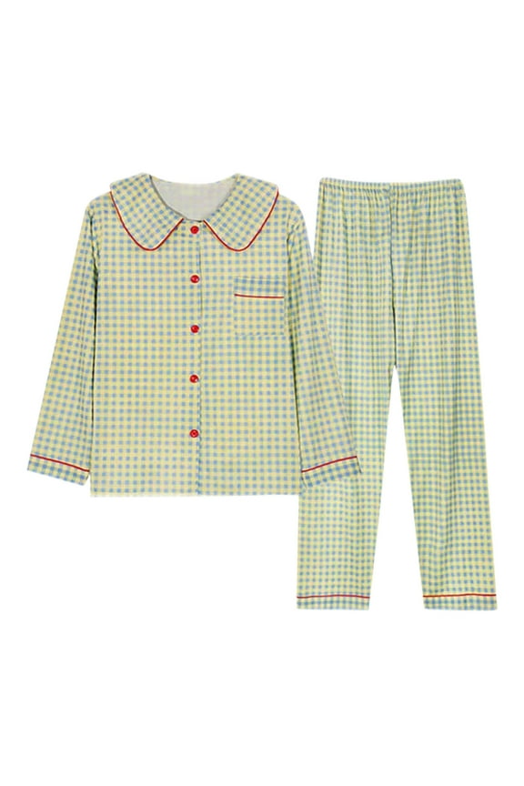 Women's Pajama Set Long Sleeve Collared Cardigan Top with Long Pants Print and Button