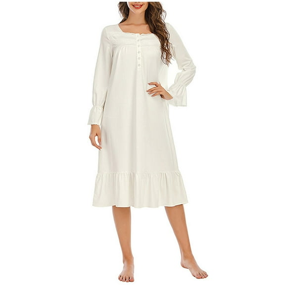 Hrsba pajamas Sets For Women,womens oajamas,Women's Pajama Sets Pajamas For Women Set pajamas Sets For Women Solid Color Long Sleeve Lace Button Front Square Neck Sleep Dress Comfortable Loungewear