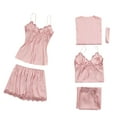 thumbnail image 1 of Hrsba Women's Pajama Set Solid Color Satin Like Lace Camisole Shorts Pants Robe 5-Piece Sleepwear, 1 of 5