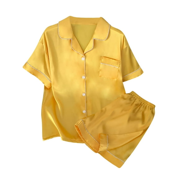 Hrsba Pajama Set for Women 2 Piece Short Sleeve Collared Style Casual Sleepwear Set for Women