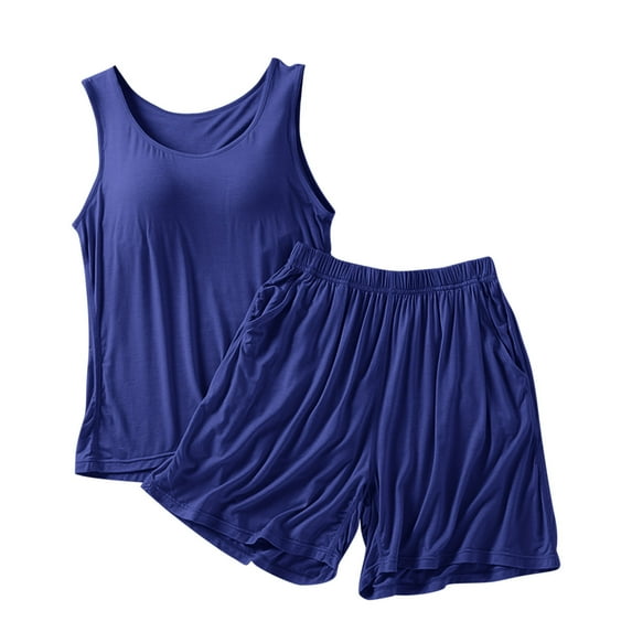 Hrsba pajamas Sets For Women,womens oajamas,Women's Pajama Sets Pajamas For Women Set pajamas Sets For Women Solid Color Tank Top With Built In Bra And 3/4 Length Pants Two Piece Loungewear