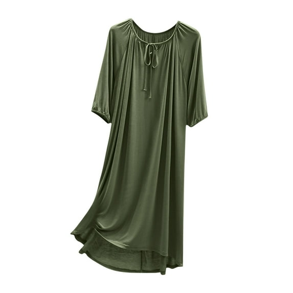 Hrsba Women's Nightgown Solid Color V Neck Loose 5-Sleeve Short Length Sleep Dress