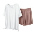 thumbnail image 1 of Hrsba Pajama Set for Women 2 Piece Short Sleeve V Neck Split Top with Wide Leg Shorts Solid Color, 1 of 3