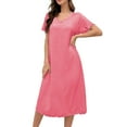 thumbnail image 1 of Hrsba Women's Sleepwear Dress Short Sleeve Solid Color Mid Calf Length Nightgown for Women, 1 of 5