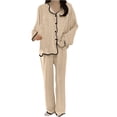 thumbnail image 1 of Hrsba Pajama Set for Women 2 Piece Solid Color Collared Top with Replaceable Pocket Pants Casual Sleepwear Set for Women, 1 of 5