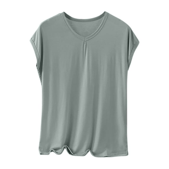 Hrsba Women's Sleep Shirt Solid Color Crew Neck Outer Wearable Base Layer Short Sleeve Loungewear Sleepwear