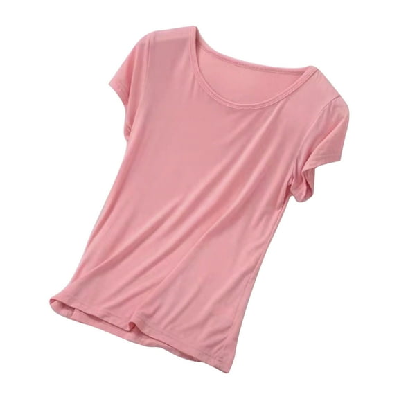 Hrsba Women's Sleep Shirt Solid Color Short Sleeve Casual Loose Sleepwear Top