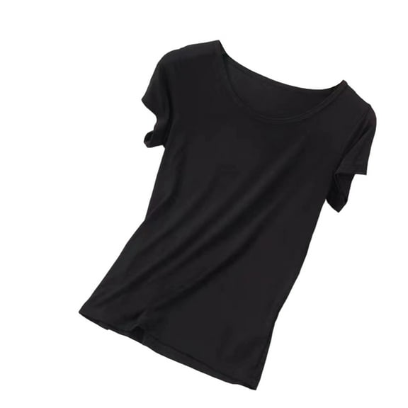 Hrsba Women's Sleep Shirt Solid Color Short Sleeve Casual Loose Sleepwear Top