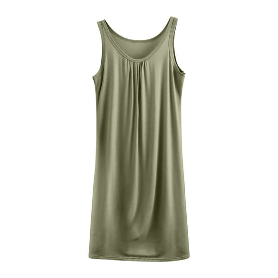 Hrsba Women's Nightgown Sleeveless Tank Style Solid Color Thin Style Loose Mid Calf Length Sleep Dress