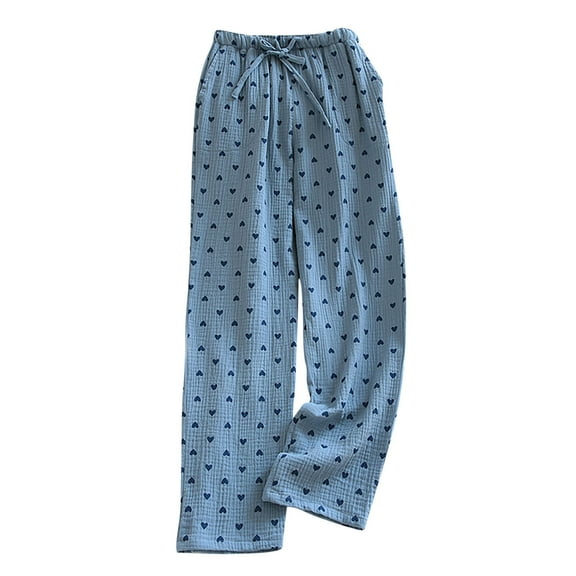 Hrsba Women's Sleep Pants Print Heart Crepe Lightweight Wide Leg Loose Outer Wearable 9/10 Length Pants