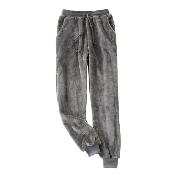 Hrsba Women's Sleep Pants Solid Color Winter Thickened Fabric with Pocket Waist Cuffed Ankle Warm Pajama Pants