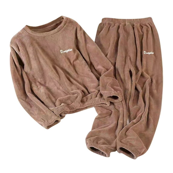 Hrsba Women's Pajama Set Solid Color Fleece Thick Fleece Lined Warm with Zipper Pockets Fall Winter Sleepwear