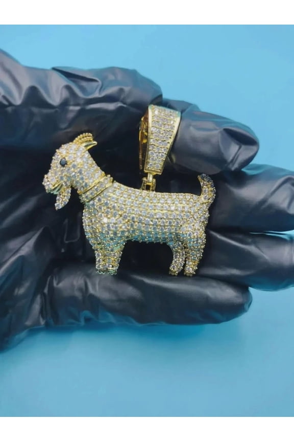 Iced Out Goat Pendant Real Certified Moissanite, 14K Yellow Gold Plated 925 Silver, Capricorn Necklace, Hip Hop Bling Chain Charm Gift