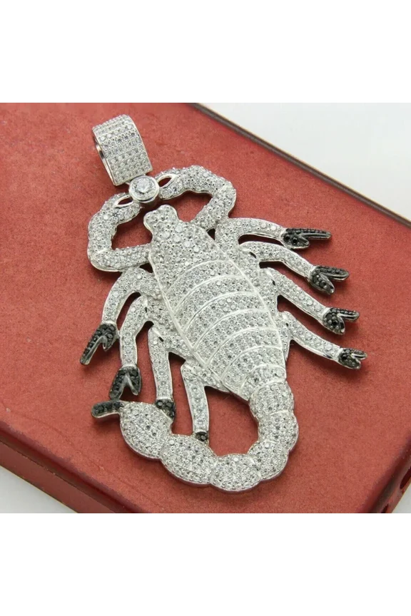 Iced Out Scorpion Pendant Necklace Real Moissanite 925 Sterling Silver 14K White Gold Plated Hip Hop Jewelry Statement Charm Gift