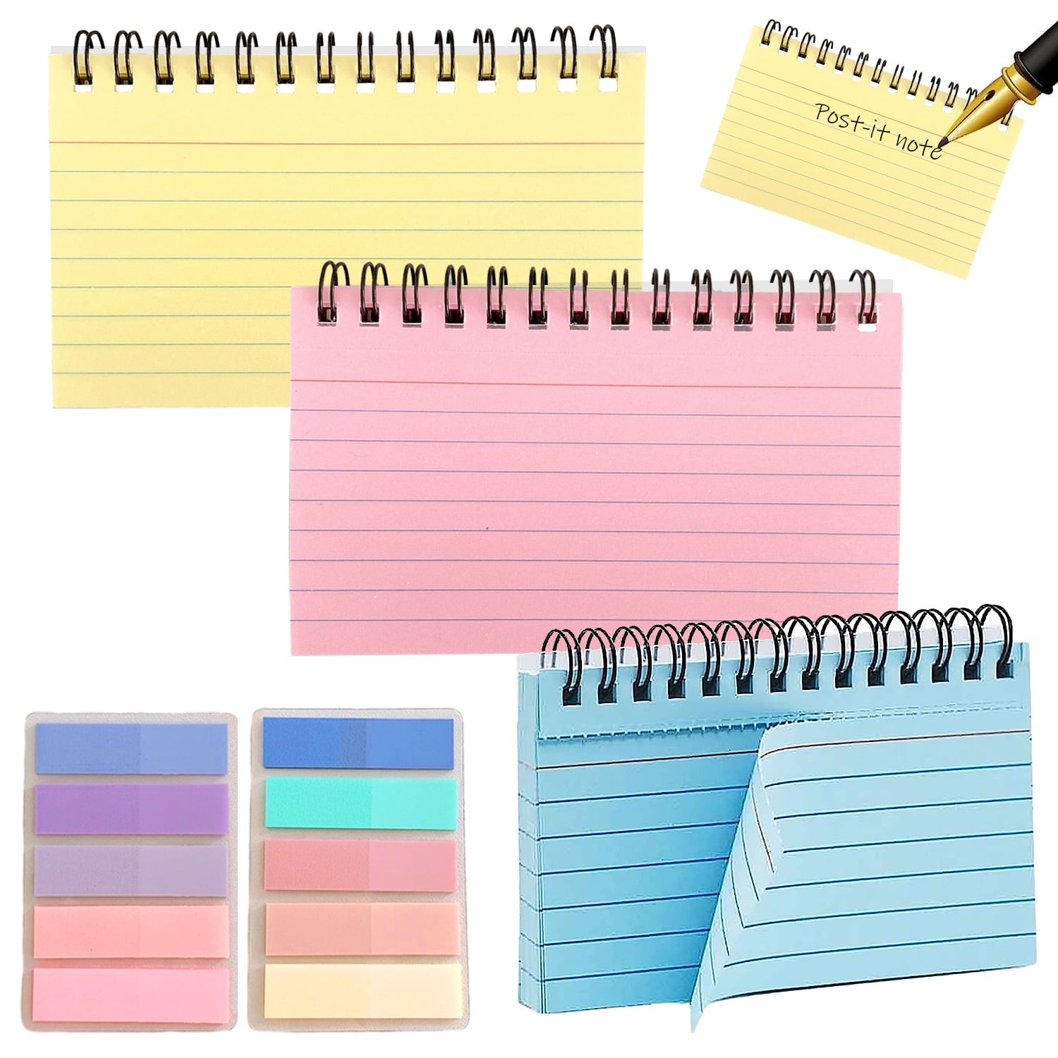 Hsankro 3 Packs, Color Spiral Bound Index Cards, 200 Adhesive Tables
