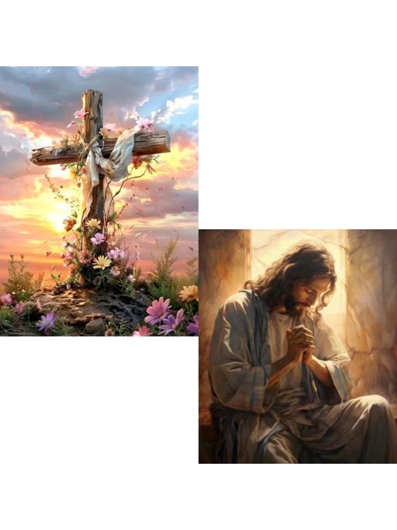 2 Packs 5D Diamond Art Painting Jesus Art for Adult,Jesus Easter DIY Full Round 5D Diamond Drill Kit
