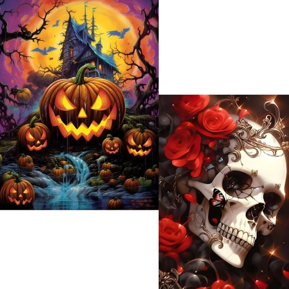 HsdsBebe 2 Packs Halloween 5D Diamond Art Painting for Adult,Gem Art Craft Home Game for Kids
