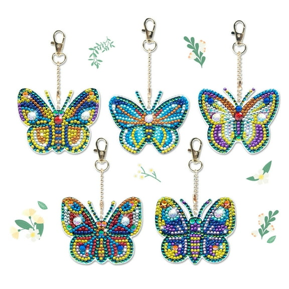HsdsBebe 5 PCS Diamond Art Painting Keychains Kits for Adult Kids Insects Double Sided Key Bag Chains Diamond Art Craft DIY Animal Key Ring Paint with Diamonds Dots Pendant Gift Decor