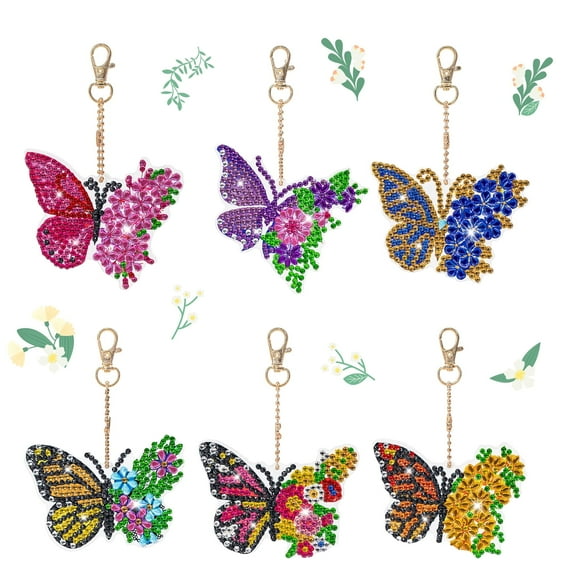 HsdsBebe 5 PCS Diamond Art Painting Keychains Kits for Adult Kids Insects Double Sided Key Bag Chains Diamond Art Craft DIY Animal Key Ring Paint with Diamonds Dots Pendant Gift Decor