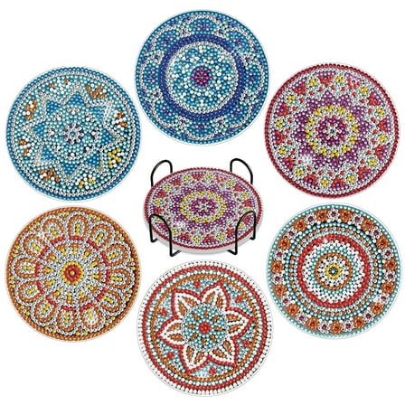 HsdsBebe 6 Pcs Diamond Art Painting Coasters with Holder, DIY Mandala Coasters Diamond Art Painting Kits for Beginners,Art Craft Gem Painting Adult and Children Diamond Art