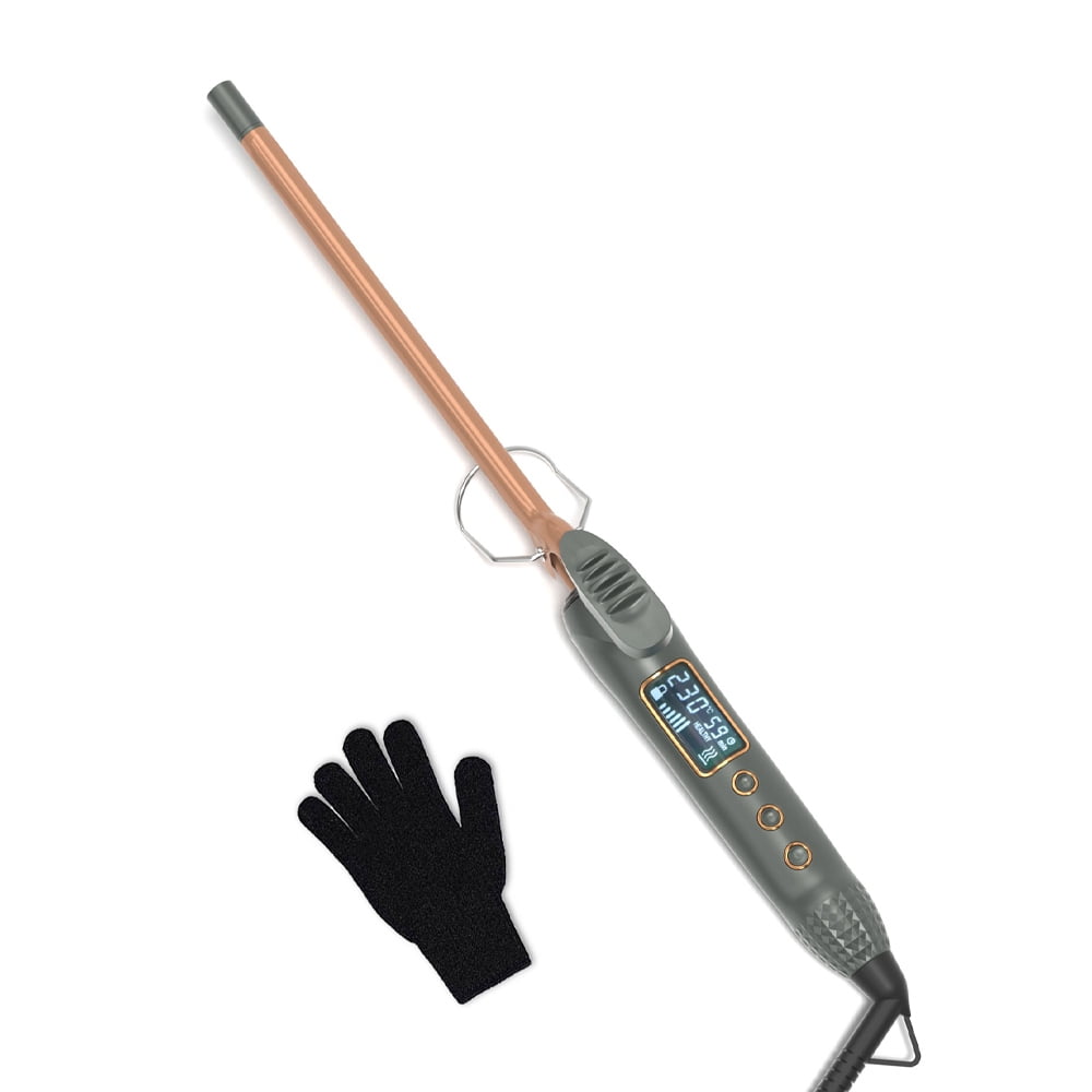 HsdsBebe 9mm Curling Iron, LCD Display Barrel Curling Wand with 15 Heat