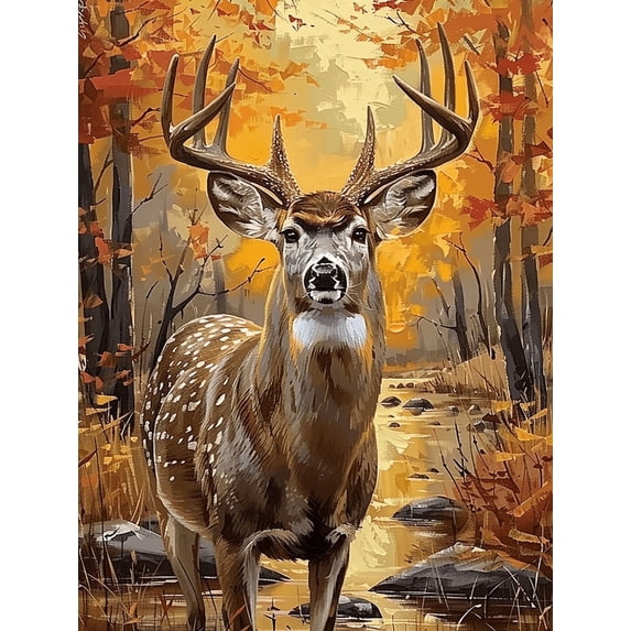 HsdsBebe Animals DIY Diamond Art Painting Kit, Autumn Deer Art Craft Gem Painting Adult and Children DIY Full Round 5D Diamond Drill Kit