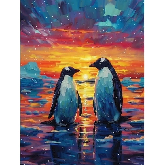 HsdsBebe Animals DIY Diamond Art Painting Kit, Glacial Penguin Art Craft Gem Painting Adult and Children DIY Full Round 5D Diamond Drill Kit