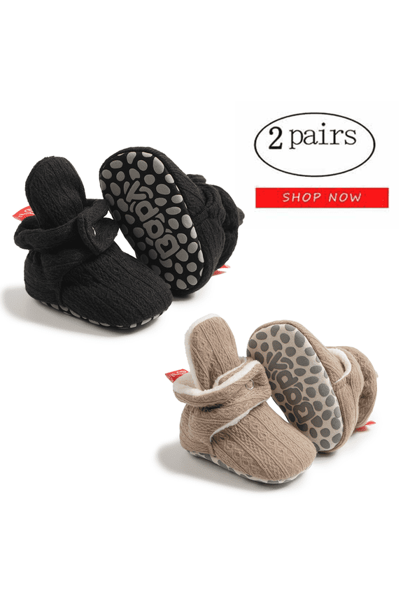 Baby Girls Boys 2 Pairs Cotton Boots Newborn Winter Cozy Fleece Booties Infant Socks Shoes For 0-18 Months