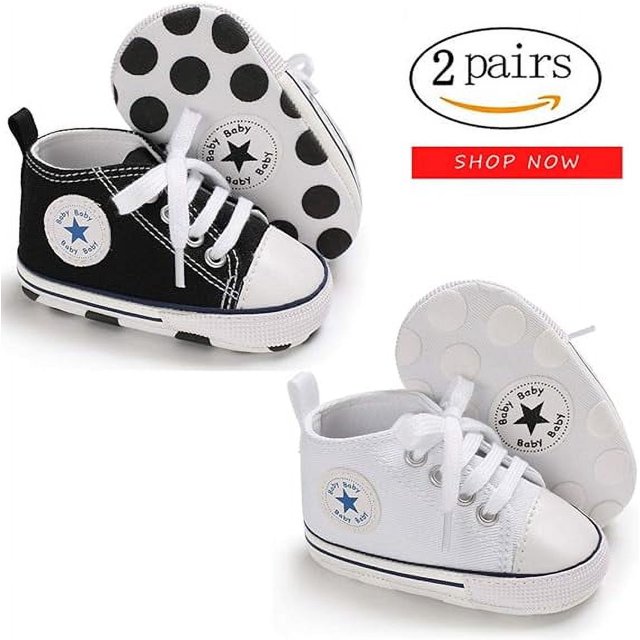 HsdsBebe Baby Girls Boys 2 Pairs Shoes Infant Canvas HighTop Ankle Sneakers for First Walkers 0