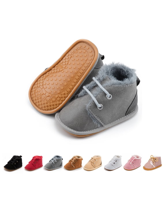 Baby Girls Boys Cozy Fleece Boots Infant Winter Warm Shoes Unisex High-Top Ankle Booties for Newborn 3-18 Months