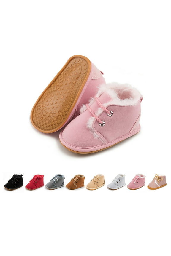 Baby Girls Boys Cozy Fleece Boots Infant Winter Warm Shoes Unisex High-top Ankle Booties for Newborn 3-18 Months