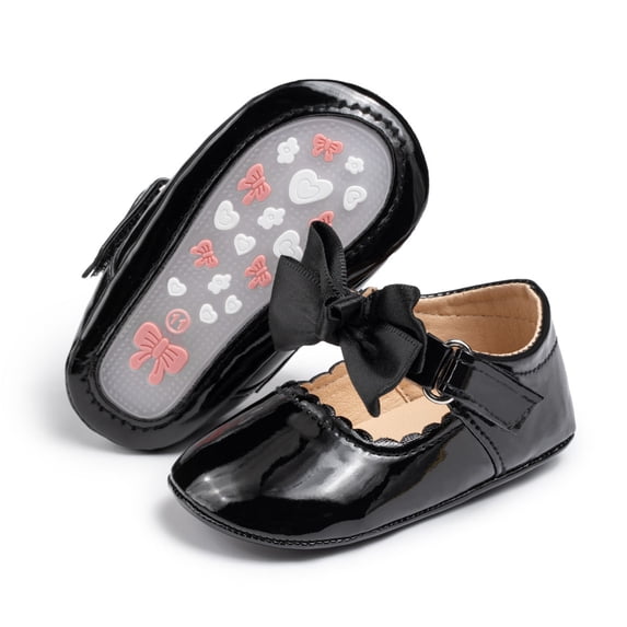 HsdsBebe Baby Girls Mary Jane Dress Shoes Infant Bowknot Princess Crib Flats for Newborn First Walkers 3-18 Months