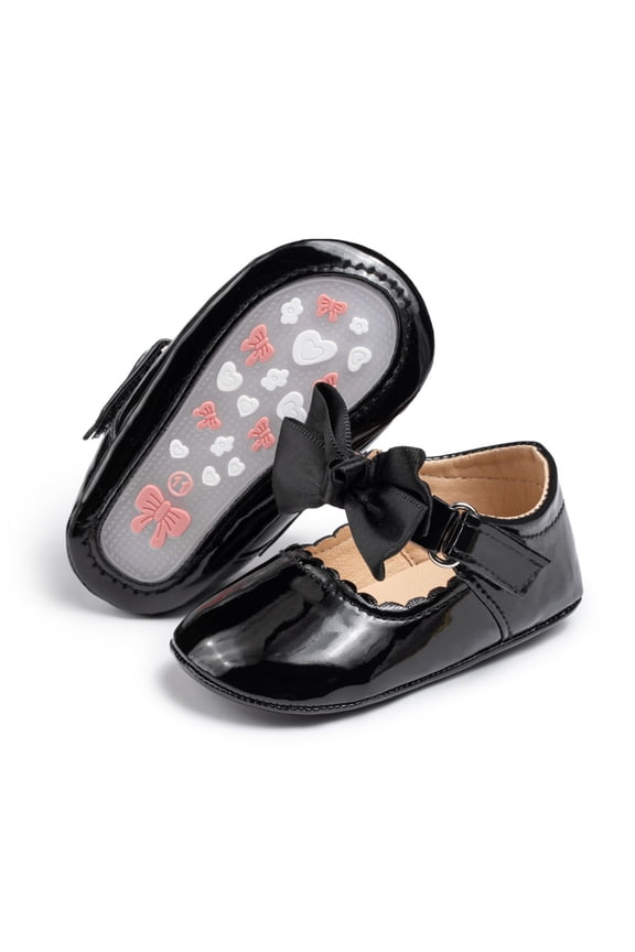 Baby Girls Mary Jane Dress Shoes Infant Bowknot Princess Crib Flats for Newborn First Walkers 3-18 Months