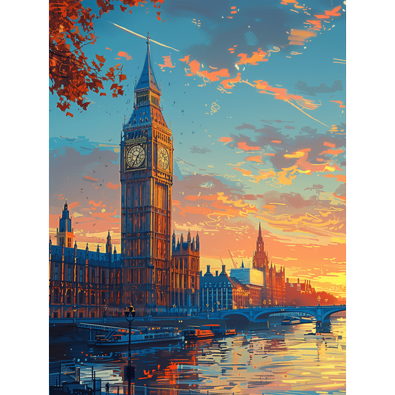 HsdsBebe Britain's Big Ben DIY Diamond Art Painting Kit, Art Craft Gem Painting Adult and Children Diamond Art