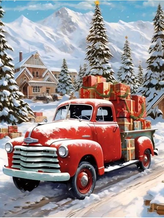 Christmas Diamond Art Painting Kits for Adults, Christmas Snow Gift Trucks Diamond Art,Gem Art Craft Home Game for Kids
