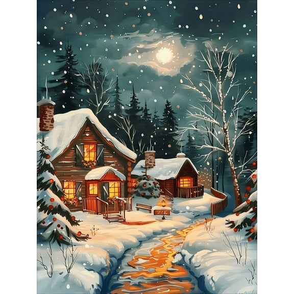 HsdsBebe Christmas Diamond Art Painting Kits for Adults, Christmas Snow House Diamond Art,Gem Art Craft Home Game for Kids
