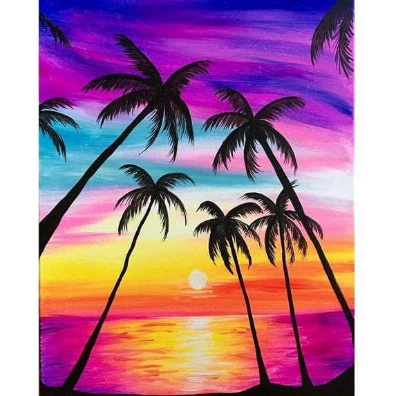 HsdsBebe DIY 5D Diamond Art Painting Kits for Adult, Sunset Coconut Diamond Art Craft for Kids 12x16 Inch