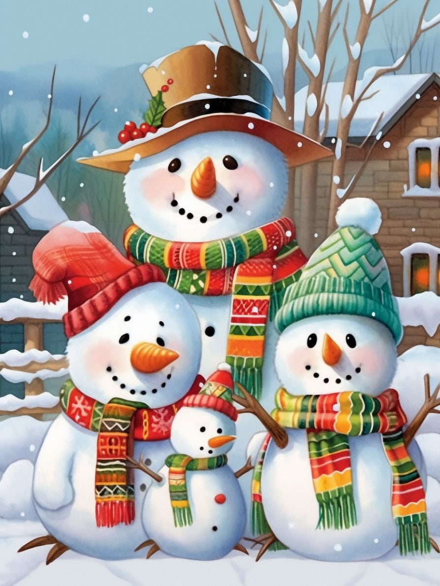 HsdsBebe DIY Diamond Art Painting Kit,Snowman Family Art Craft Gem