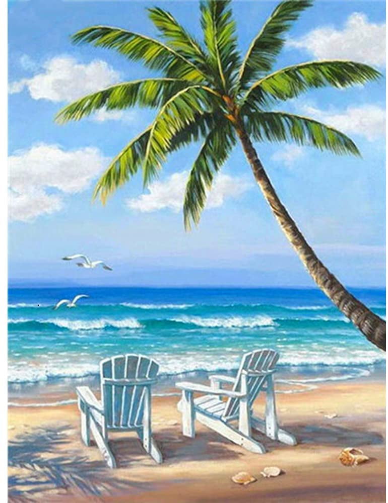 HsdsBebe 5D Diamond Art Painting Beach Art for Adult,Sunset on Sea DIY Full  Round 5D Diamond Drill Kit,Gem Art Craft Home Decor,Wall Painting Kit 16x12  inch 