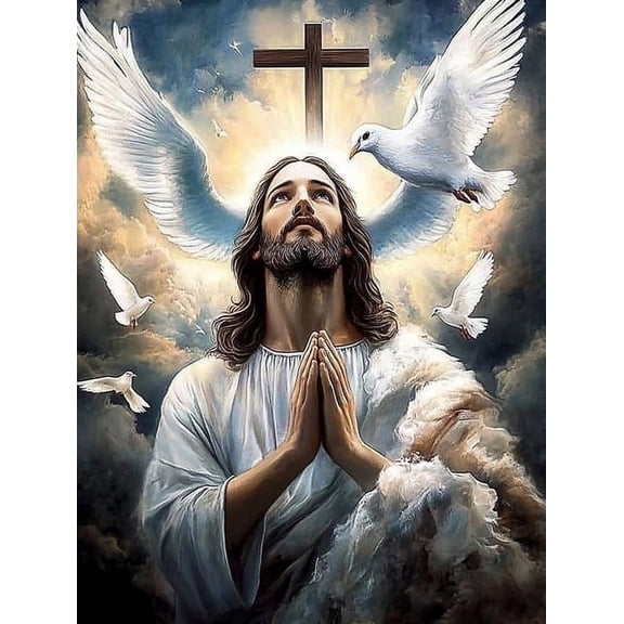 HsdsBebe Diamond Art Jesus Round Full Drill for Adults, DIY Diamond Art Painting Kits,Gem painting for Kids