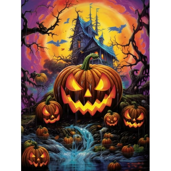 HsdsBebe Halloween Diamond Art Painting Kits for Adults, Halloween Pumpkins Diamond Art,Gem Art Craft Home Game for Kids.