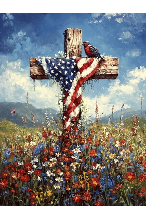 Independence Day DIY Diamond Art Painting Kit,Decorated Crucifix Art Craft Gem Painting Adult and Children DIY FullRound 5D Diamond Drill Kit