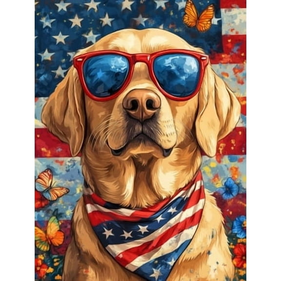 HsdsBebe Independence Day DIY Diamond Art Painting Kit, Sunglasses Dog Art Craft Gem Painting Adult and Children DIY Full Round 5D Diamond Drill Kit