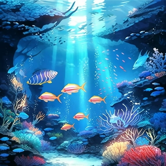 HsdsBebe Ocean DIY Diamond Art Painting Kit,Fish Art Craft Gem Painting Adult and Children DIY Full Round 5D Diamond Drill Kit.