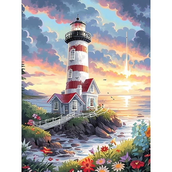 HsdsBebe Seaside DIY Diamond Art Painting Kit,Art Craft Gem Painting Adult and Children DIY Full Round 5D Diamond Drill Kit