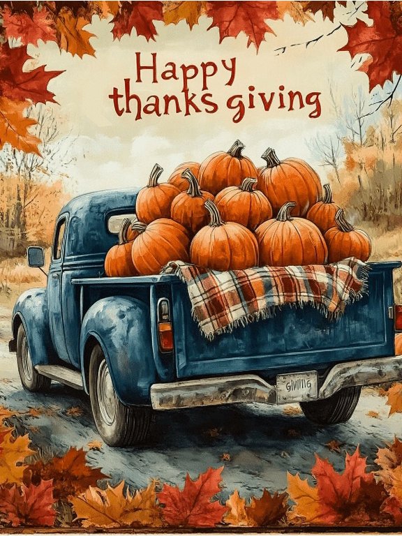 Thanksgiving Diamond Art Painting Kits for Adults, Thanksgiving Pumpkins Trucks Diamond Art,Autumn Gem Art Craft Home Game for Kids