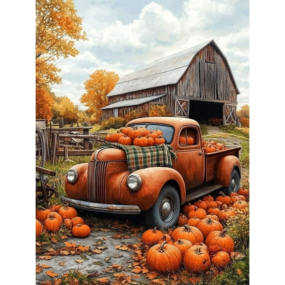 HsdsBebe Thanksgiving Diamond Art Painting Kits for Adults, Thanksgiving Pumpkins Trucks Diamond Art,Gem Art Craft Home Game for Kids