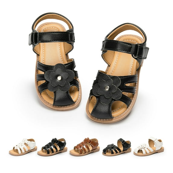 HsdsBebe Toddler Girls Sandals PU leather Flower-Knot Shoes for Little Kids