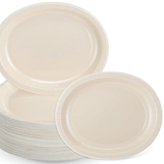 Hsei 100 Pcs Khaki Disposable Oval AFN1Paper Plates 10'' x 12'' Large Spring Tea Party Plates Baby Shower Paper Platters Bulk Supplies(Spring Tea Party)