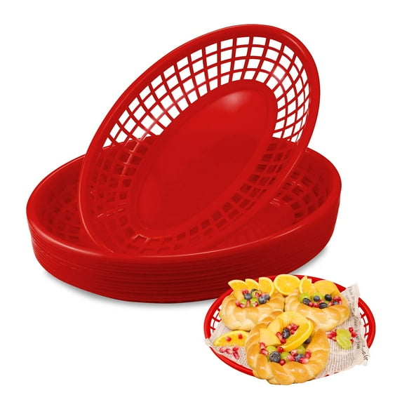 Hslife 12 Pack 9'' Red Bread Baskets, Fast Food Serving Baskets, Serving Tray for Fast Food Restaurant Supplies for Fried Chicken, Burgers, Sandwiches & Fries